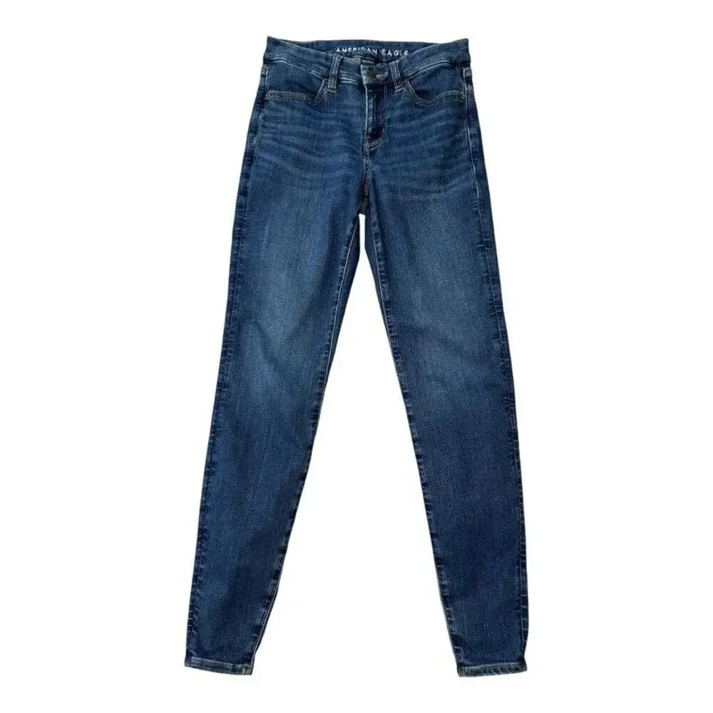 American Eagle Women's Curvy High-Rise Jegging Jeans Sizeβ 2 Blue Stretch Denim
